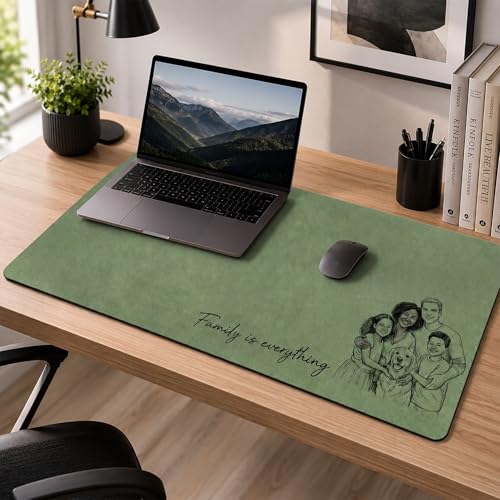 Custom PU Leather Desk Mat, Personalized Mouse Pad with Photo, Large Keyboard Blotter and Table Protector for Office Work, Gaming, Writing, Dad Birthday Fathers Day Gift for Men Home Décor,02 - color: Design 2