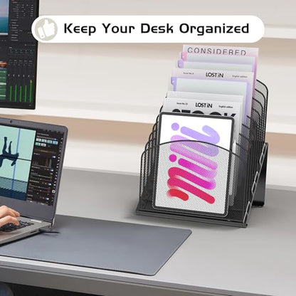 Sinboun Inclined Desk File Organizer Folder Holder with 8-Section, Black - color: Black, size: 8 Section