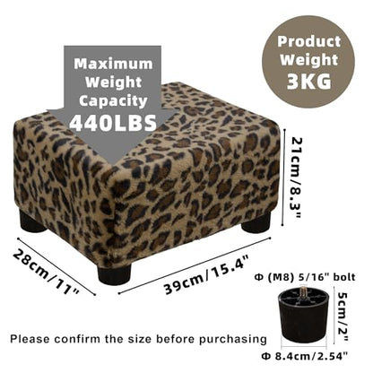 CAROLMADE Small Foot Stool Ottoman Footstool with Legs Under Desk Footrest for Living Room Bedroom and Office, Faux Fur Brown - color: Leopard Print Brown, size: 11"d X 15.4"w X 8.3"h