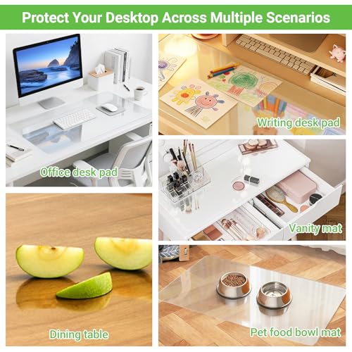 Large Clear Desk Mat, 36"x16", Office Desk Protector | Anti-Slip, Waterproof, Scratch Resistant, Safe Round Edge, Odorless, Easy Clean, Prevents Vanity Cosmetics & Pet Bowl stains - size: 36" x 16"