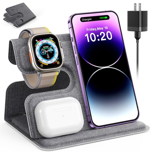 JARGOU 3 in 1 Charging Station for Apple Wireless Charger for iPhone 15 14 13 12 11 X 8 Series Wireless Charging Station for Multiple Devices for Apple Watch Charger for AirPods 2/3/Pro/Pro 2 (Grey) - color: Grey