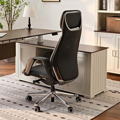 EUREKA ERGONOMIC Serene Executive Office Chair, Premium Nappa Leather High Back Boss Chair with Aluminum Base, Ergonomic Chair with Lumbar Support & Recline, Heavy Duty for Long-Hour Comfort, Black - color: Black