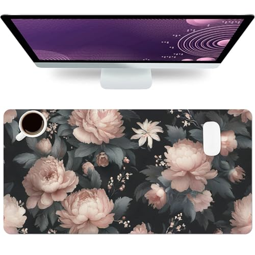 Large Mouse Pad, Black Flowers Desk Mat Pad for Desktop 23.6" x 11.8" - color: Black Flowers, size: 23.6" x 11.8"