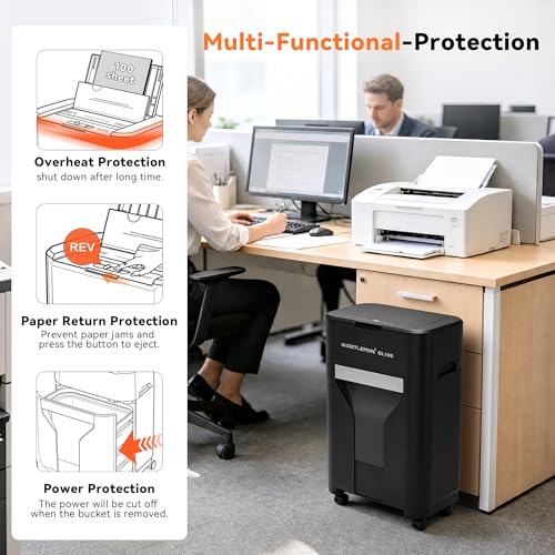 100-Sheet Auto Feed Paper Shredder, 40 Min Non-Stop, Shredders for Home Office Heavy Duty, P-4 Ultra Security Shredder for Home Office, Cross-Cut with Wheels, 4.5 Gal Bin, <63 dB (OL100) - size: 100 Sheet Auto Feed