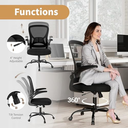 Youhauchair Office Chair Set of 6, Ergonomic Home Office Desk Chairs with Flip-up Arms and Lumbar Support, Height Adjustable, Black - color: Black, size: Set of 6