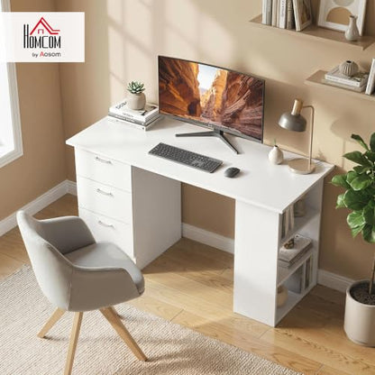 HOMCOM Computer Desk with Drawers, 47" Home Office Desk with Storage, White - color: White