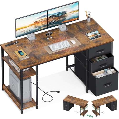 AODK 51 Inch Computer Desk with Drawers & USB Power Outlets - color: Vintage, size: 51 Inch