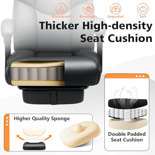 WAILOR 400lbs Office Chair with Foot Rest, Reclining Big and Tall Office Chair with Lumbar Support Spring Cushion, High Back PU Leather Computer Chair,Comfy Desk Chair for Home Office - color: Black
