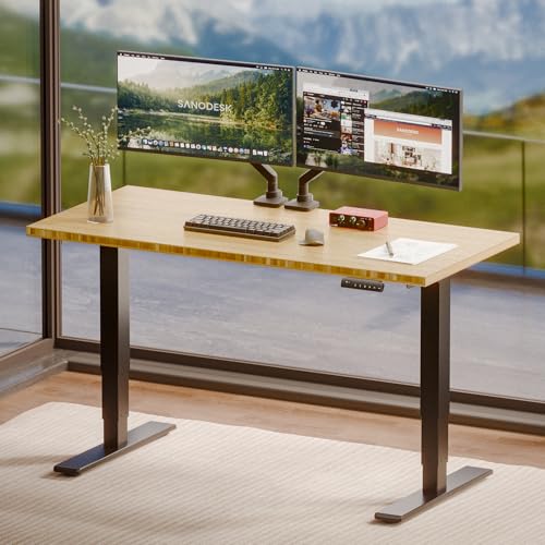 SANODESK Solid Bamboo Dual Motor Standing Desk, 220 lbs, 55×28 - color: Natural Bamboo+black Frame, size: 5528