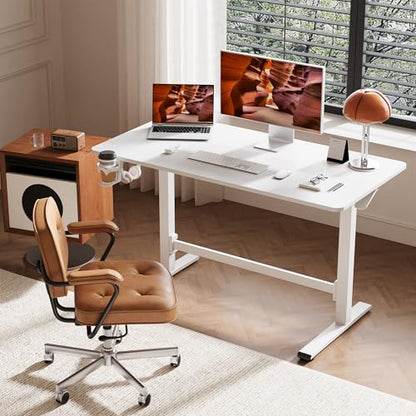 40''Pneumatic Standing Desk,Onepiece Adjustable Height Home Office | White 39.4"x23.6" Home Desk Rolling Computer Workstation with Hooks & Cup Holder,Hidden Casters - color: White, size: 4024