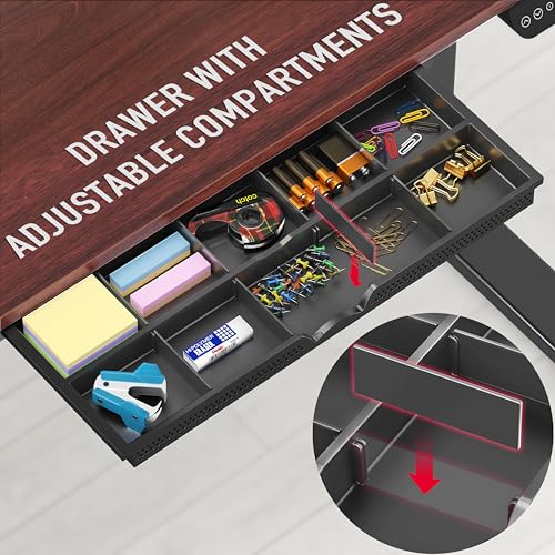 SHW 55 x 28 Electric Height Adjustable Standing Desk w/Drawer, Cherry - color: Cherry, size: 55-Inch