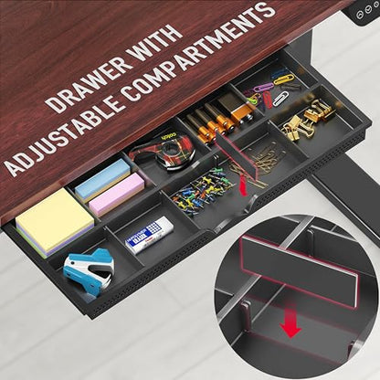 SHW 55 x 28 Electric Height Adjustable Standing Desk w/Drawer, Cherry - color: Cherry, size: 55-Inch