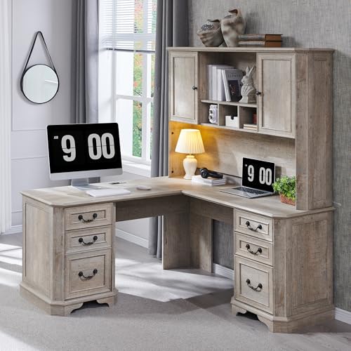 T4TREAM 59" Farmhouse Wood Desk Hutch with Ample Storage, Only Match VSC Series Farmhouse Desk (Light Rustic Oak) - color: Light Rustic Oak, size: Hutch Only