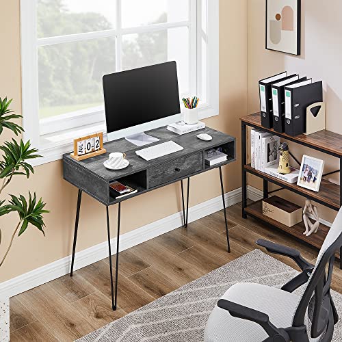 VECELO 39.3" Home Office Work Table with Drawers,Computer Desk with Hairpin Leg for Writing/Study,Charcoal Grey - color: Charcoal Grey