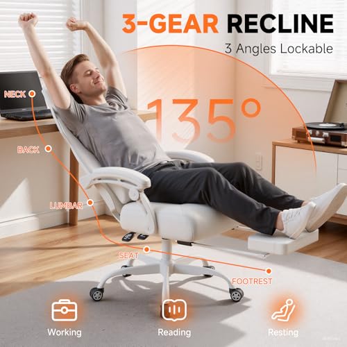 GTPLAYER Computer Chair with Adjustable Footrest, Ergonomic Gaming Chair with Headrest and Lumbar Support, Breathable Mesh Office Chair for Adults, High Back Reclining Desk Chair for Gaming and Office - color: White