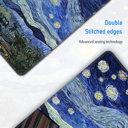 Starry Night Gaming Desk Mat,Large Van Gogh Art Mouse Pad,31.5x12 in | XL Extended Post-Impressionism Art Decor Mousepad,Stitched Edges & Micro Woven Cloth Washable Keyboard Mat,80x30cm - color: Starry Night