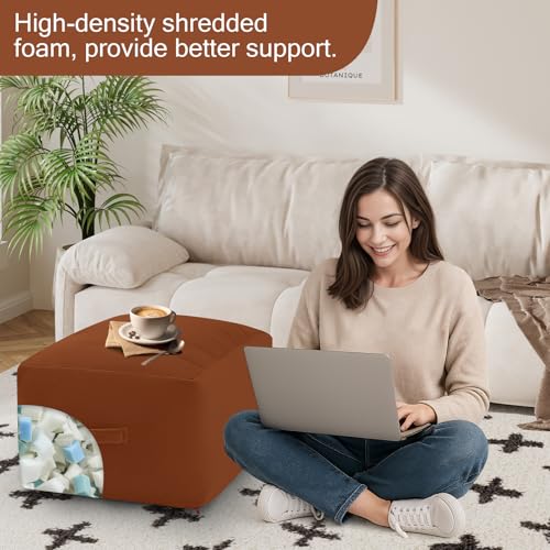 MeMoreCool Square Stuffed Pouf Ottoman Foot Rest, Floor Pouf Foot Stool with Foam Chunk Filling, Soft Stuffed Ottoman Footrest for Living Room, Coffee - color: Striped Coffee