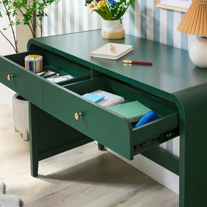 Walker Edison Zoey Modern Curve Design Writing Desk with Drawer, 45 Inch, Green - color: Green