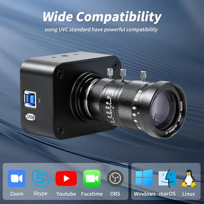 MOKOSE USB Camera 4K, USB3.0 Manual Focus Webcam with C-Mount 10-55mm Telephoto Zoom Lens, IMX678 1/1.8" 8MP Sensor Support YUY2,Web Camera for Desktop Computer Laptop - size: With 10-55MM Telephoto Varifocal Manual Lens