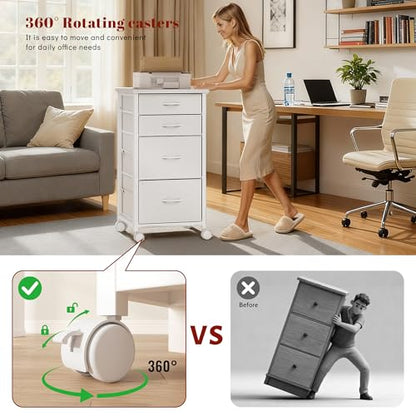 DurayLoly 4-Drawer Rolling File Cabinet Fits A4 Letter Size For Home Office | Printer Stand With Stable Frame, Large Capacity, Easy To Move And Assemble With Lockable Casters, White - color: White