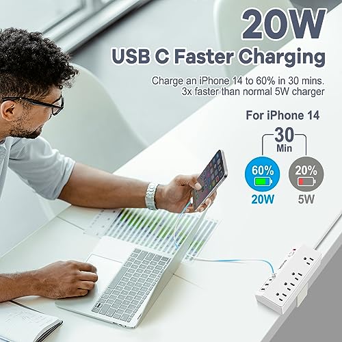 Desk Clamp Power Strip with USB C,Surge Protector Power Strip | 4 AC Outlets & 4 USB Ports Charging Station, Desktop Mount Surge Protector Extender, Multi Plug Outlet ,White - color: White