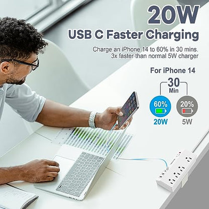 Desk Clamp Power Strip with USB C,Surge Protector Power Strip | 4 AC Outlets & 4 USB Ports Charging Station, Desktop Mount Surge Protector Extender, Multi Plug Outlet ,White - color: White