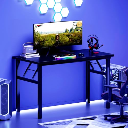 DlandHome 47 Inch Folding Computer Desk, Fully Assembled, Black - color: Black + Black, size: 47 Inches