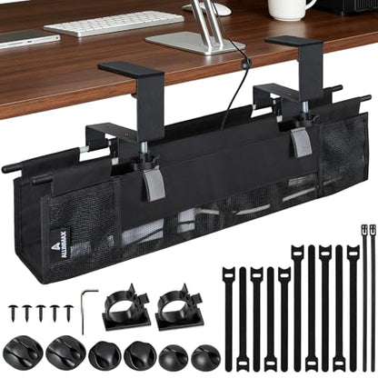 Under Desk Cable Organizer, Cable Management Tray, Clamp or Screw Mount