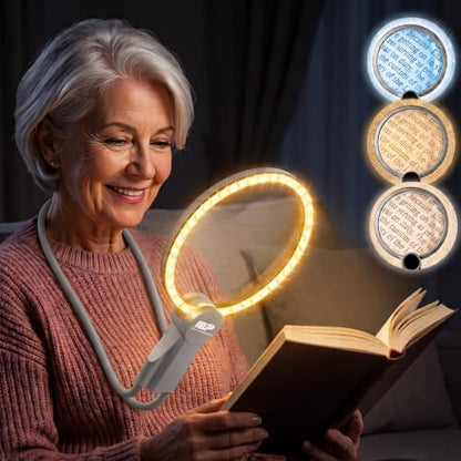 MAGNIPROS Hands-Free Magnifying Glass with Light for Seniors, 5X/10X Rechargeable GooseNeck Magnifier, 3 Color Light Modes, LCD Display, Reading, Sewing, Crafts