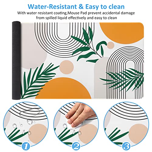 iCasso Extended Gaming Mouse Pad (35.4x15.7 in), Game, Office | Large 3mm Non-Slip Rubber Base Mousepad with Stitched Edges, Waterproof Keyboard Mouse Mat Desk Pad for Work, Home-Elm Leaf - color: Elm Leaf