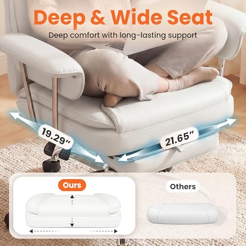 NEO CHAIR Big & Tall Leather Office Chair, High Back, Lumbar Support, White | Gaming Chair for Adults and Computer Use, Reclining Office Chair with Foot Rest, Massage, Comfy Design and Heavy Duty Support - color: White