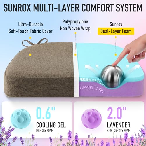 SUNROX Cooling Gel Memory Foam Chair Cushions, 2.6" Thick U-Shaped Dual-Layer Comfort Dining Chair Pads, Non Slip Seat Cushion with Ties for Indoor Kitchen Office 17"x16" Set of 4, Heather Chestnut - color: Heather Chestnut, size: 16x17 Inch (Pack of 4)