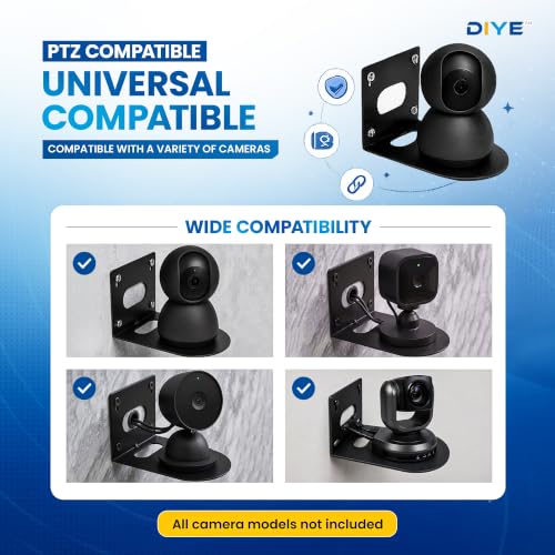 DIYE Universal Wall Camera Mount for PTZOptics HuddleCamHD Bracket | HuddleCamHD Cameras, PTZ Optics Camera, Compatible with Sony Panasonic & More | Small Based (Black)