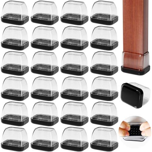 24PCS Rectangle Chair Leg Sliders for Carpet & Hardwood Floors, Clear | Fit Length 1.3"-1.7", Width 0.9"-1.2" Rectangular Furniture Leg Floor Protector, Furniture Glide Caps Easy Moving Slider Pads - color: Clear-24pcs-hdpe Bottom, size: L(Fit:W 0.9"-1.2"