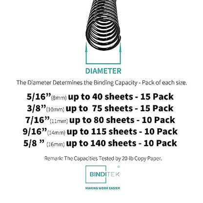 Binditek Plastic Spiral Binding Coils, Multi Size 3:1 Pitch, Black 60 Pack - size: Multi Size , 3:1pitch, style: 60P , Black
