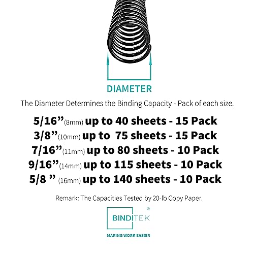 Binditek Plastic Spiral Binding Coils, Multi Size 3:1 Pitch, Black 60 Pack - size: Multi Size , 3:1pitch, style: 60P , Black
