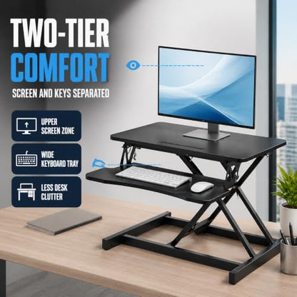 32" Height Adjustable Sit Stand Desk Converter, Dual Monitor Laptop Riser, Black (Desk Converter (Black)) - color: Desk Converter (Black)