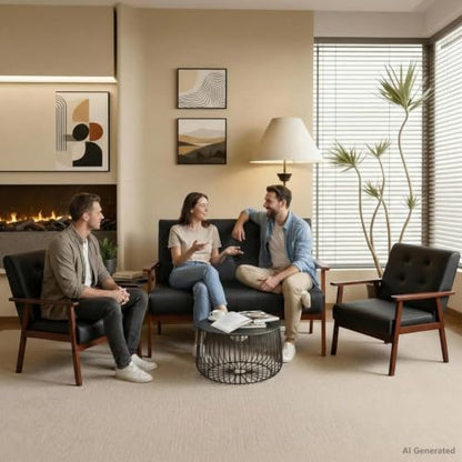 JIASTING 50" W Solid Wood Loveseat Sofa, Upholstered Faux Leather Couch