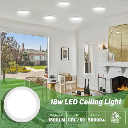 Flush Mount Ceiling Light Fixture - ETL Certified - 9 Inch Dimmable 3000K Warm White LED, 0.63'' Ultra Thin Round Design for Bedroom, Bathroom, Kitchen, Hallway, Basement, Closet (9-Pack)‌ - color: White, 3000K, size: 9 inch (9 Pack)