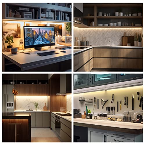 EShine Hand Wave Activated Under Cabinet LED Lighting Kit, Dimmable, 1-Pack 20 in - Touchless Dimming Control, White Under Counter Lights for Kitchen, Garage, Desk, Laundry - Warm White (3000K) - color: Warm White (3000K), size: 20 inch