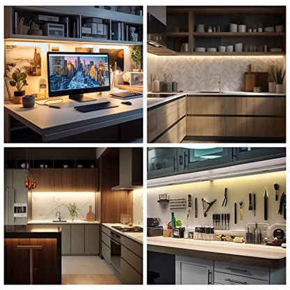 EShine Hand Wave Activated Under Cabinet LED Lighting Kit, Dimmable, 1-Pack 20 in - Touchless Dimming Control, White Under Counter Lights for Kitchen, Garage, Desk, Laundry - Warm White (3000K) - color: Warm White (3000K), size: 20 inch