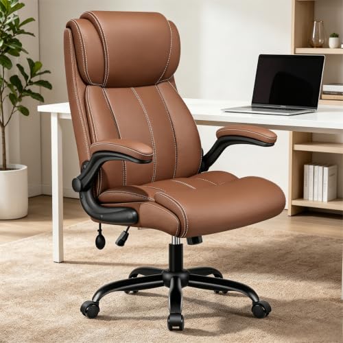 Ergonomic Office Chair, High Back Leather Executive Desk Chair - color: Brown