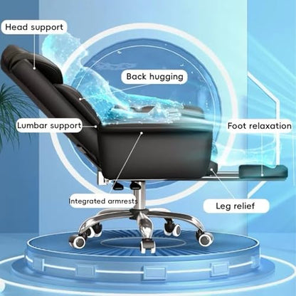 Office Chair with Foot Rest, Ergonomic Executive Office Chair with Foot Rest & Arms - 140° Full Recline, 360° Silent Swivel, Comfy High Back Design for Home & Office Work, Black