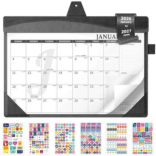 Ospelelf Leather Desk Calendar 2026-2027 with Storage Pocket Protective Cover Large 12"x17" Monthly Planner Pad 18 Months January 2026 - June 2027 Black - color: Black Gray, size: 12" X 17" (Jan.2026 - June.2027)