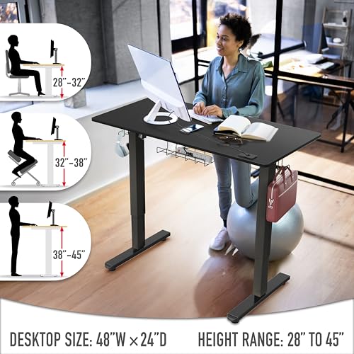 SHW 48-Inch Electric Height Adjustable Standing Desk w/Drawer, Black - color: Black, size: 48-Inch