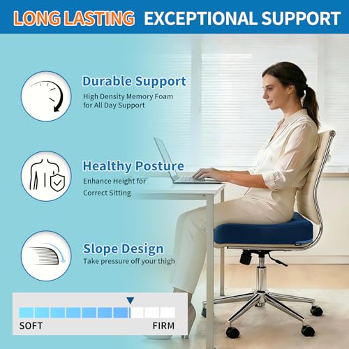 YOUFI Extra Thick Large Seat Cushion -19 X 17.5 X 4 Inch Gel Memory Foam Cushion with Carry Handle Non Slip Bottom - Pain Relief Coccyx Cushion for Wheelchair Office Chair (Blue (1PACK)) - color: Blue