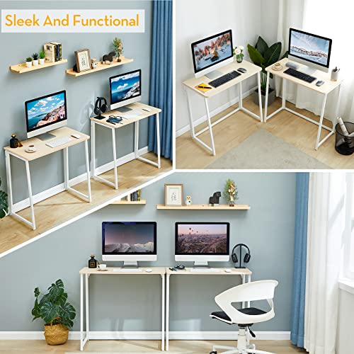 WOHOMO Folding Desk, 39.4" Foldable Computer Table for Small Spaces, Oak - color: Beige, size: Large Size:39.4 x 15.7