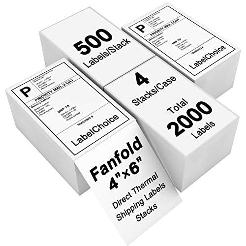 2000 Labels 4 x 6 3-Proof Commercial Grade Fanfold Direct Thermal Labels Compatible with Zebra, Rollo, Munbyn, 4 Stacks White Perforated Permanent Strong Adhesive Mailing Shipping Labels - color: Fanfold 4"x6"-2000 Labels