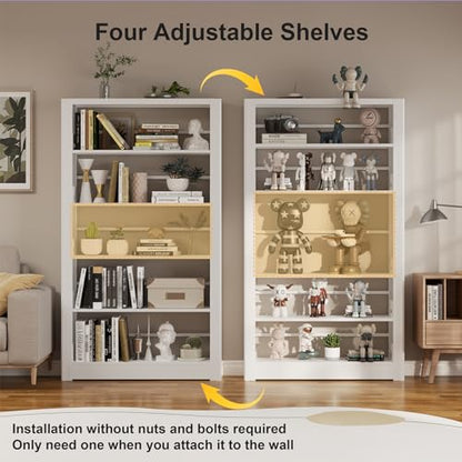 OSEILLC 69" Metal 5-Tier Bookshelf,Large Adjustable Bookcases (White) | Heavy Duty,Expandable bookshelf,280LB Load Capacity Each Shelf,Industrial Sturdy,Easy Assembly,Wide/Tall/Deep Bookcase - color: White, size: 69"H*36"W