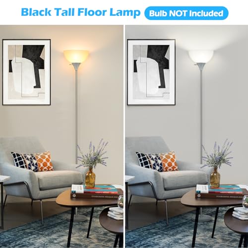 Coucrek Floor Lamp, LED Standing Lamps with White Plastic Shade, Corner Floor Lights for Living Room Bedroom, Rotary Switch, Bulb not Included, Grey - color: Silver Grey
